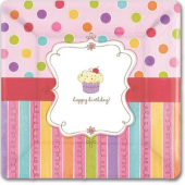 Одноразовые тарелки для праздника "Happy birthday! Сладкий Праздник" Квадрат 1502-1311