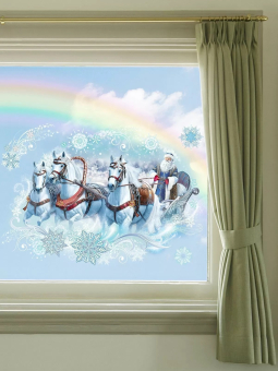 Новогодние оформительские наклейки "Дед Мороз на тройке лошадей" 0201089