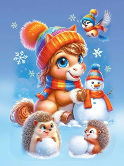 Наклейка двусторонняя "Пони и ёжики со снеговиком" 5.0001474