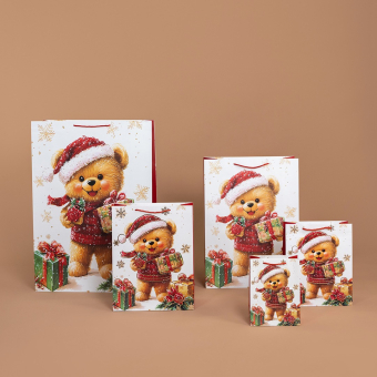 Бумажные подарочные пакеты "Новогодний мишка, Дизайн №2" 6233889